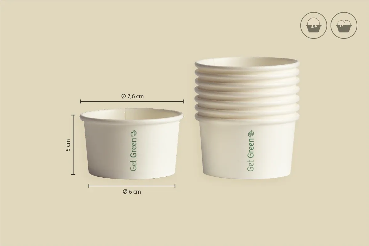 Papp-Eisbecher GET GREEN, weiß, 140 ml, Ø oben 7,5 x Ø unten 6 x Höhe 5 cm, matt (1.000er Karton)